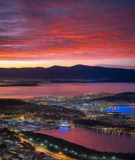 Prompt: I'm so sad waiting for you in the rain He will return like in a dream Will let us be close to each other But the dream flew away His heart changed Only you are left with your ambiguous love::1 hot vs cold night sky in Hobart harbour with view of mount Wellington 