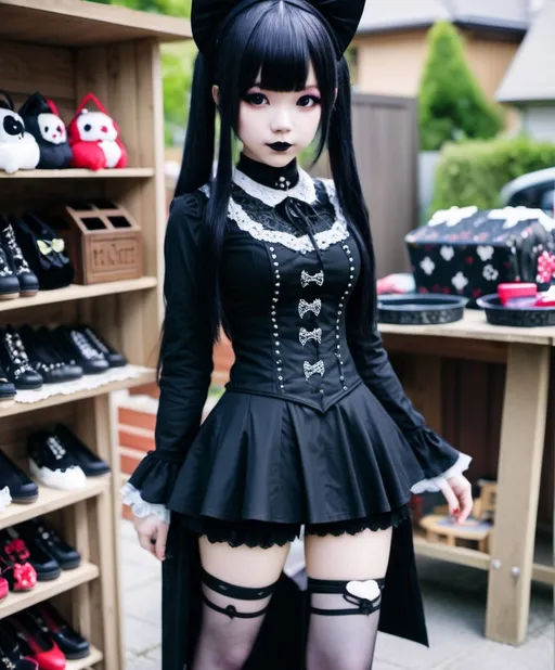 Prompt: garage sale. Cutecore . Girl, gothic kawai. 