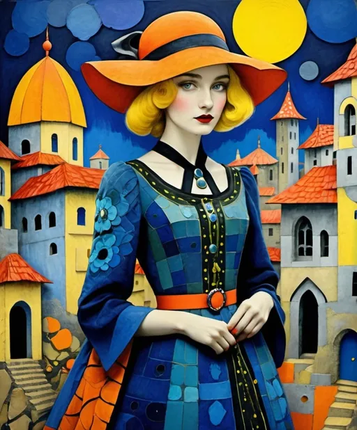 Prompt: Florence Harrison, Rolf Armstrong, Ludwig Bemelmans, Marimekko, Friedensreich Hundertwasser, Mixed media collage crossed oil colors 3d relief, a beautiful young lady film noir character cleverly constructed in the style of grunge medieval alcoholinking gritty texture, style by Stephanie Law, Irmgard Schoendorf Welch