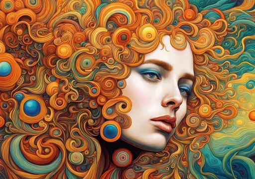 Prompt: a painting of sinusoidal patterns forming into psychedelic portraits in the style of gustav klimt, from the collection of tony robert, in the style of shiny eyes, Patrick Woodroffe, philippe caza, psychedelic artwork, digital airbrushing, detailed facial features, vibrant color gradients, schizowave, ultra detailed