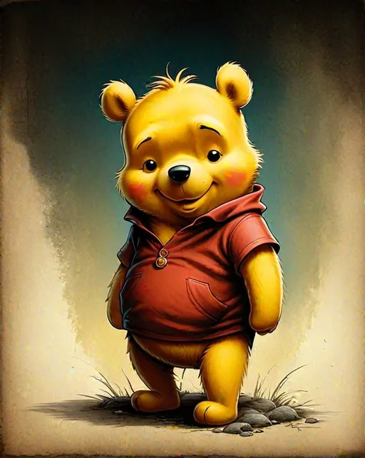 Prompt: sartorial depiction of Winnie the Pooh: in the style of Ben Templesmith