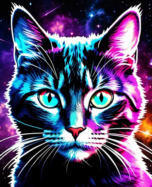 Prompt: colourful cheerful image collage, the void, cat, synthesizer, galaxy mystical wonderous 