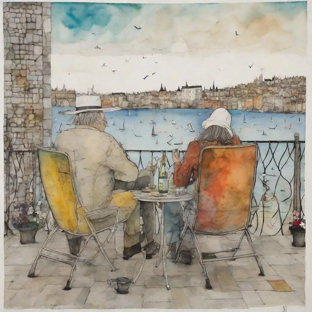 Prompt: A lovely afternoon with special friends style by Sam Toft, George Condo, Leonor Fini, Deborah Azzopardi, Marc Allante, Axel Scheffler, Charles Robinson, pol Ledent, endre penovac, Gustave Loiseau. inlay, watercolors and ink, beautiful, fantastic view, extremely detailed, intricate, best quality, highest definition, rich colours. intricate beautiful, award winning fantastic view ultra detailed, 3D high definition