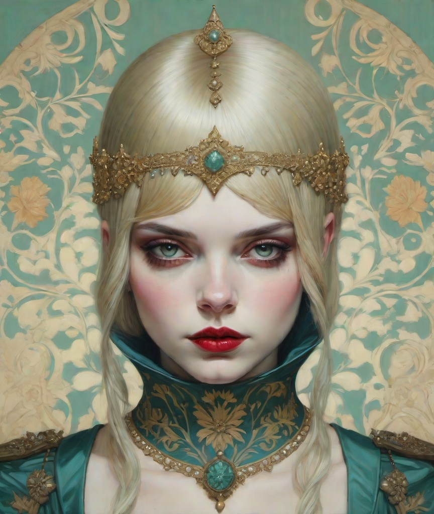 Prompt: medieval grunge punk portrait, oil painting, style of martine johanna and ray caesar