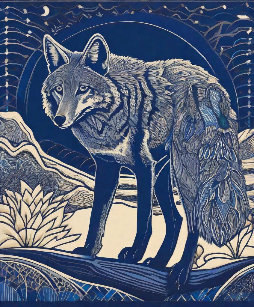 Prompt: Coyote in indigo by Mac Schweitzer