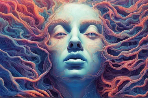 Prompt: a digital screen print painting of sinusoidal patterns possessing intelligence, psychedelic artwork, caustic, visionary, wide perspective, digital airbrushing, detailed facial features, vibrant color gradients, schizowave, ultra detailed 