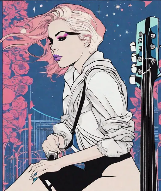 Prompt: person's m83 at the music box festival, in the style of patrick nagel, ad posters, guatemalan art, medieval grunge skateboarding, the stars art group (xing xing), fluxus, aurorapunk 