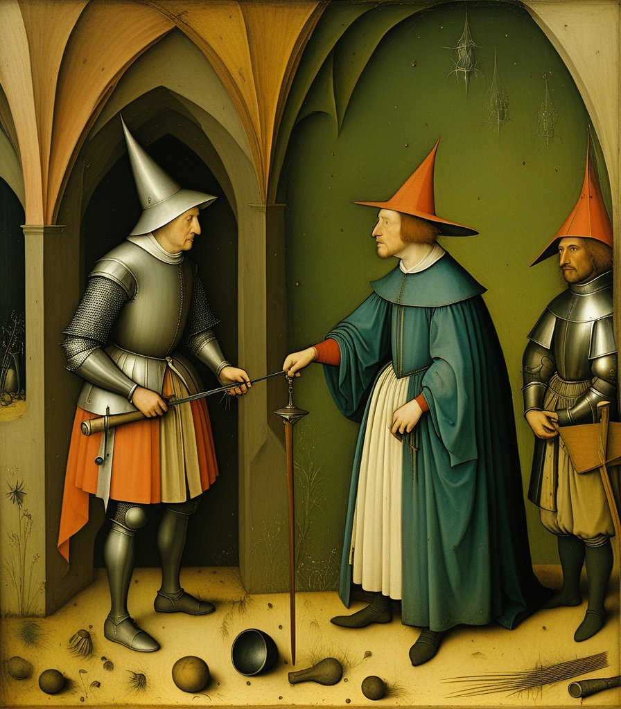 Prompt: german Medieval grunge by Hieronymus Bosch 