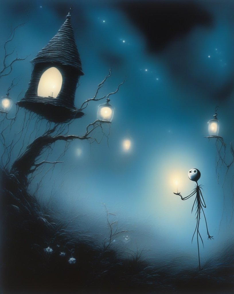 Prompt: the will-o'-the-wisp tim burton 