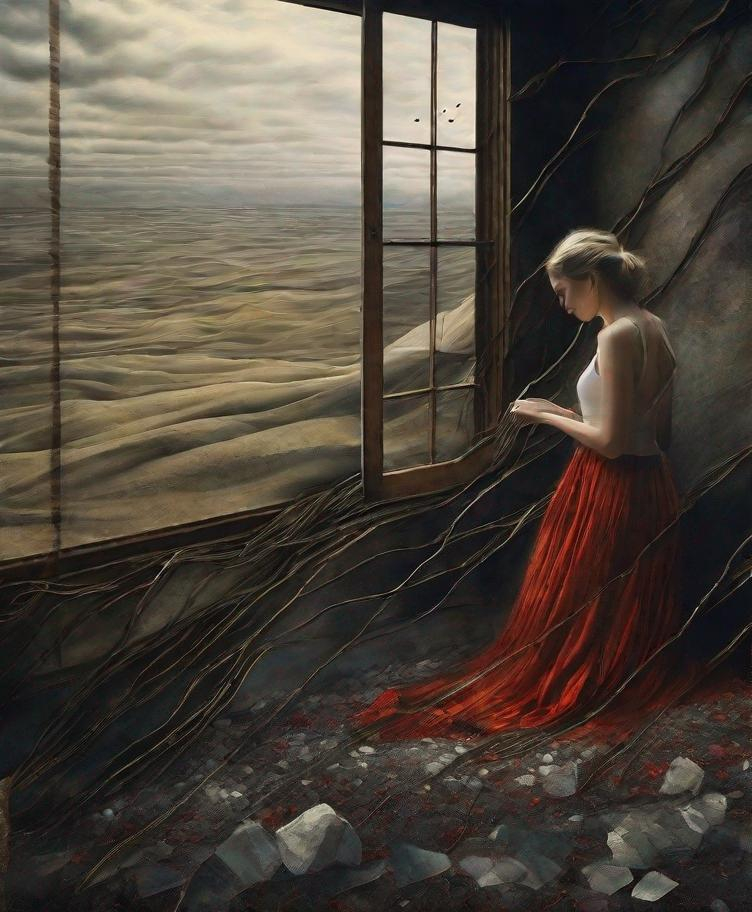 Prompt: She remains a very beautiful intricate tapestry of unanswered questions and tantalizing mysteries, shattered dreams by solitude art by Daria Endresen, Sarah Moon, Alastair Magnaldo, Lin Fengmian, Elger Esser, Rimel Neffati. 3d, watercolors and ink, beautiful, fantastic view, extremely detailed, intricate, best quality, highest definition