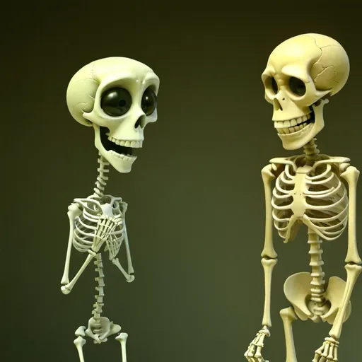 Prompt: make me a video of a skeleton got bumped into by Doodle Bob which turned the skeleton cartoony