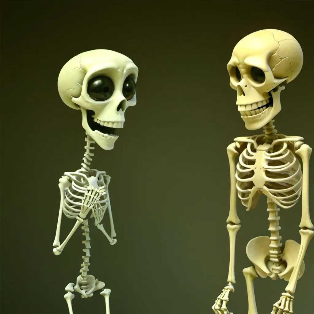 Prompt: make me a video of a skeleton got bumped into by Doodle Bob which turned the skeleton cartoony