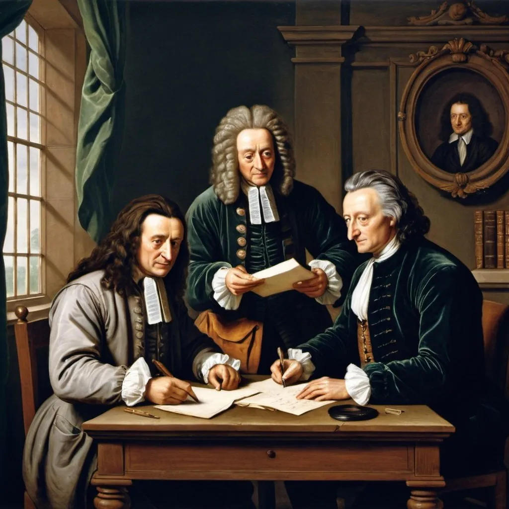 Prompt: John Locke and Robert Hooke making an agreement by writing a letter