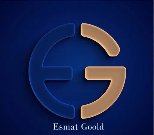 Prompt: A sleek and modern logo combines the letters "E" and "G" in a harmonious design, with the "E" rendered in a deep blue and the "G" in a warm golden hue. The characters feature rounded edges, giving them a soft, inviting appearance. Set against a rich, dark blue background, the logo exhibits a polished, professional aesthetic that conveys sophistication. At the bottom, the name "Esmat Goold" is elegantly displayed in a simple, contemporary font, complementing the overall style of the design. The contrast between the colors and the smooth shapes creates a strong visual identity, suggesting innovation and creativity.