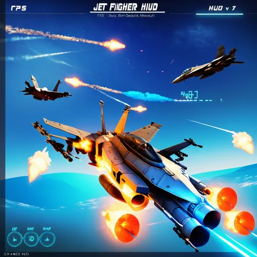 Prompt: fps game with HUD user interface, jet fighter,UI hud