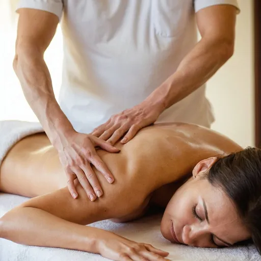 Prompt: Man massage a woman abdomen 