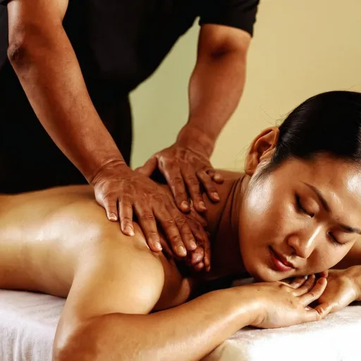 Prompt: Indian man  massage asian woman