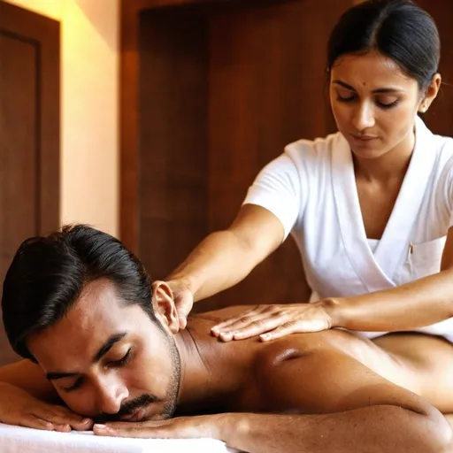 Prompt: Indian man  massage British woman