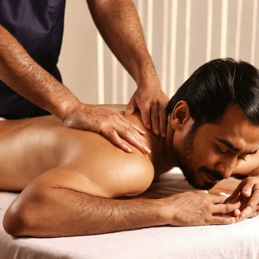 Prompt: Indian man  massage British woman