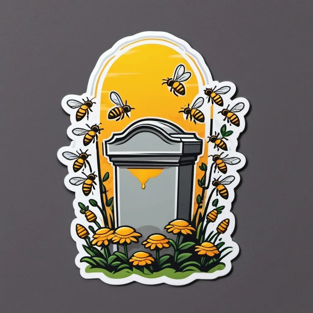 Prompt: honeybee swarm hanging on a tombstone