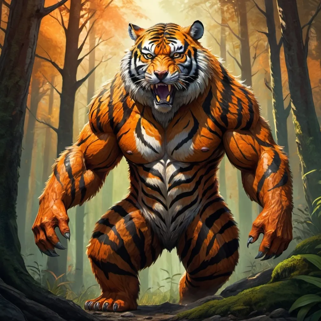 Prompt: Bear with the face and body of tiger animal fusion hybrid creature with full body