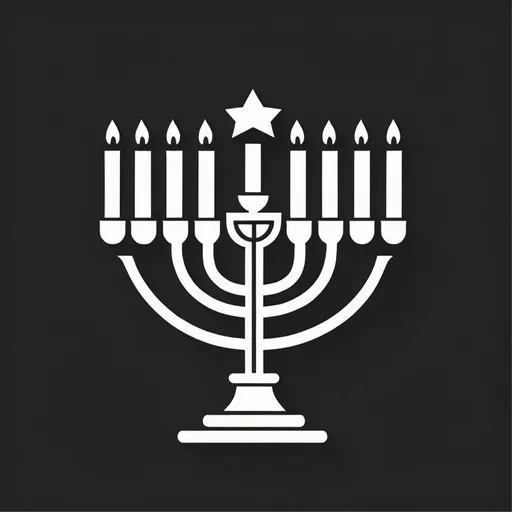 Prompt: minimal B&W icon, menorah with angular menorah roots, svg, flat minimal line vector design, white background