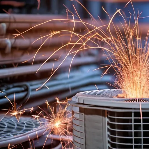 Prompt: a centralized HVAC system with sparks indicating malfunction
