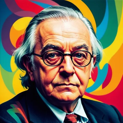 Prompt: rostro del filosofo jean piaget en un estilo abstracto y colorido 