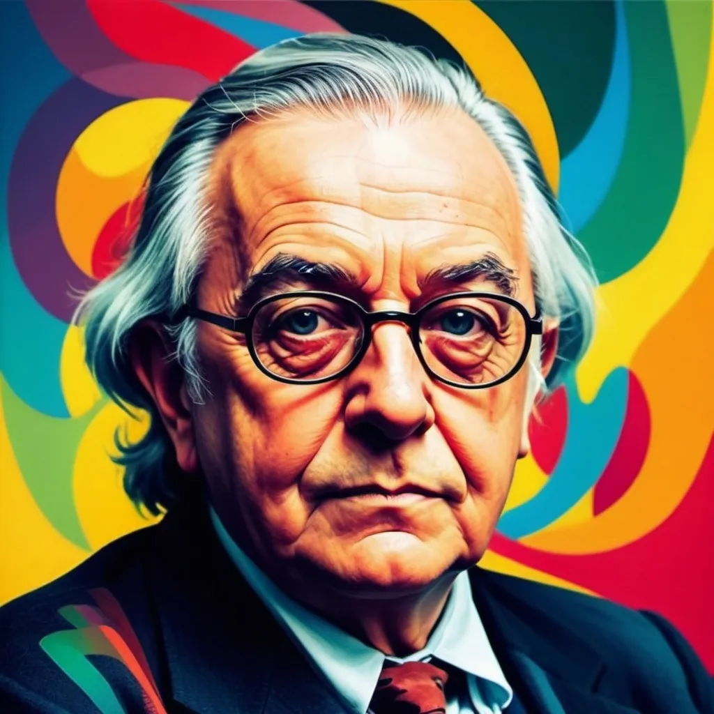 Prompt: rostro del filosofo jean piaget en un estilo abstracto y colorido 