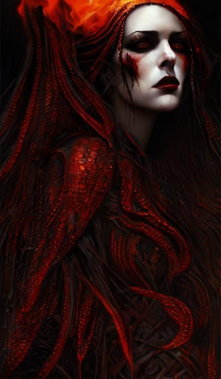 Goth fiery with the face of the original image, oil... | OpenArt