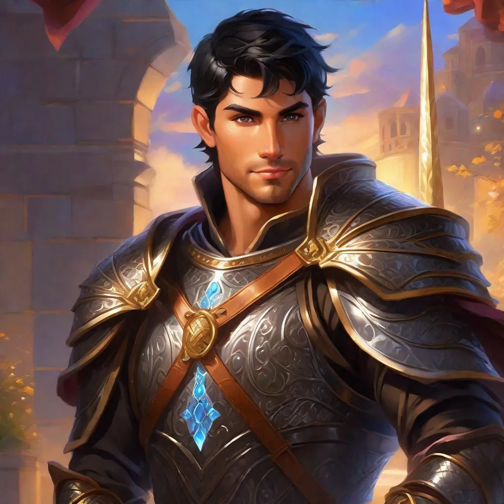 Prompt: oil painting, D&D fantasy, human man, muscular, tanned-skinned-male, beautiful, short bright black hair, straight hair, smiling, looking at the viewer, cleric wearing intricate chain mail armor, casting a healing spell #3238, UHD, hd , 8k eyes, detailed face, big anime dreamy eyes, 8k eyes, intricate details, insanely detailed, masterpiece, cinematic lighting, 8k, complementary colors, golden ratio, octane render, volumetric lighting, unreal 5, artwork, concept art, cover, top model, light on hair colorful glamourous hyperdetailed medieval city background, intricate hyperdetailed breathtaking colorful glamorous scenic view landscape, ultra-fine details, hyper-focused, deep colors, dramatic lighting, ambient lighting god rays, flowers, garden | by sakimi chan, artgerm, wlop, pixiv, tumblr, instagram, deviantart