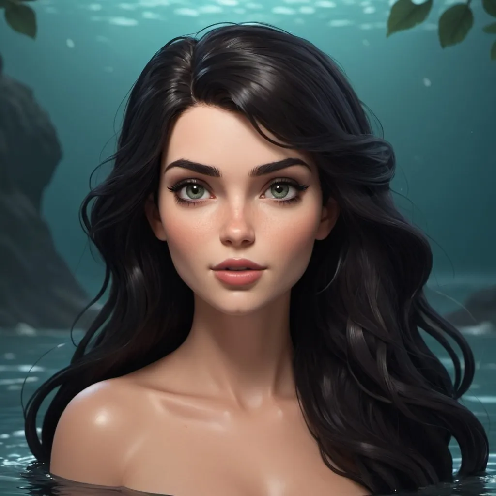 Prompt: Animated beautiful dark haired siren woman 