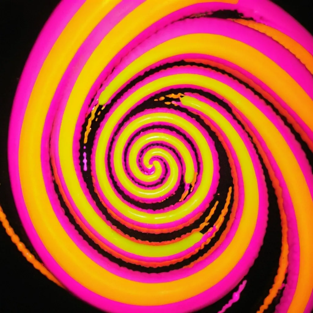 Prompt: swirl 
 orange
neon yellow 
 spiral pink
center twist dripping
