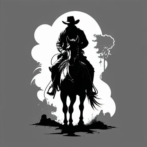 Prompt: Full Cowboy silhouette black and white sketch outline Outlaw wild west
