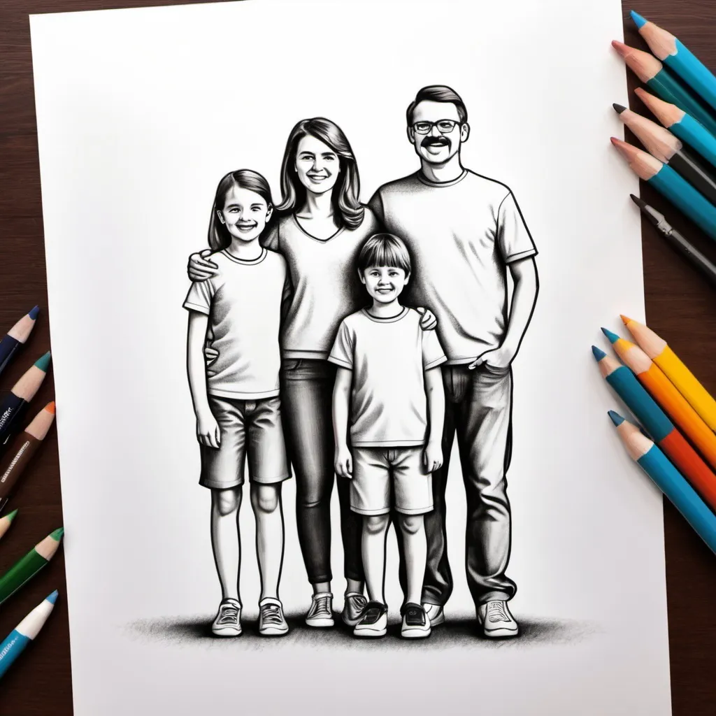 Prompt: create a drawing of a family with two kids