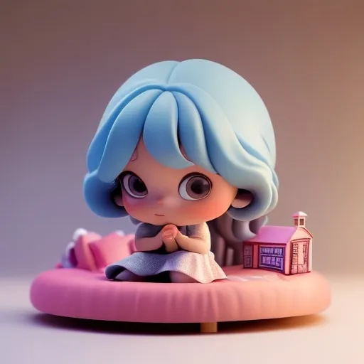 Prompt: a little girl, kneeling in front of her bed, looking at a magical miniature city under the bed 