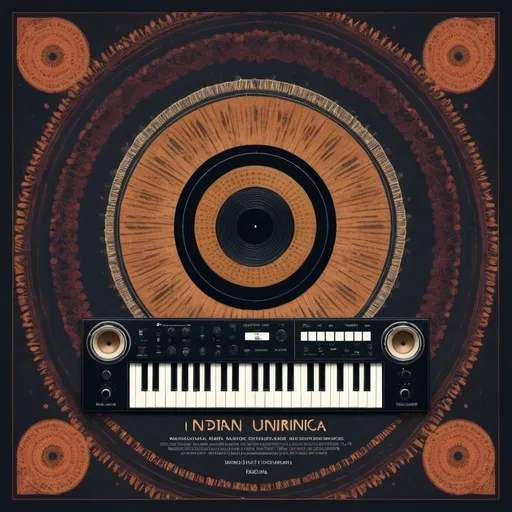 Prompt: need a poster for a music album show. Indian undiscovered folk remixed in techno electronic music. show name Folkronica. should be a blend of rich Indian folk instruments and new generation electronic music instruments console.