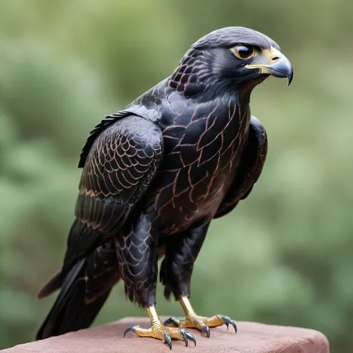 Prompt: Black metallic falcon bird