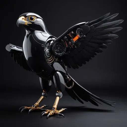 Prompt: Black robotic falcon bird
