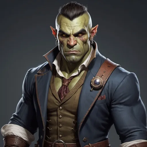 Prompt: hyper-realistic noble half-orc sorcerer, male, age 30, Muscular and well groomed wearing a monocle. fantasy character art, dnd