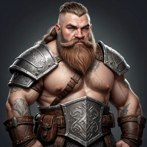 Prompt: hyper-realistic male dwarf fighter, Stocky and muscular with a braided beard and tattoos depicting dwarven runes. Wears heavy armor and wields a warhammer. fantasy character art, dnd