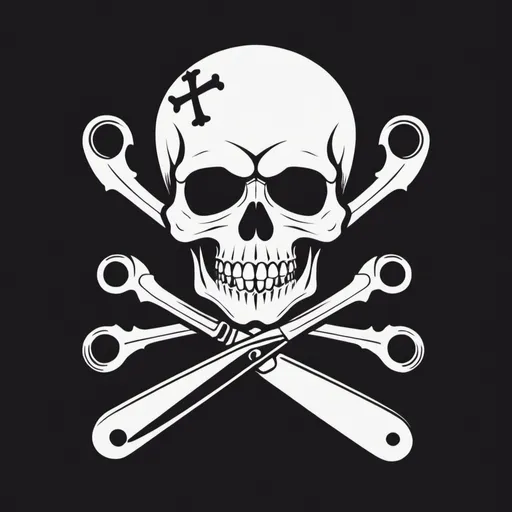 Prompt: a skull and crossbones logo, except the bones are a pair of scissors.