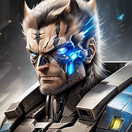 Prompt: Photorealistic portrait, Wolverine, extreme close-up, detailed face-skull-like mech with a combination of human and metallic characteristics, dark and moody color palette, glowing blue eyes, intricate mechanical textures, realistic lighting to emphasize the fusion of man and machine