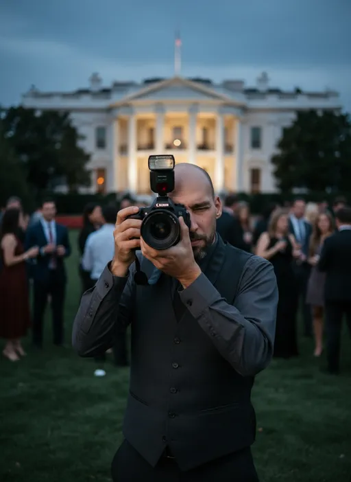 Prompt: version cartoon moins prononcé et hyper realiste d un homme , un photographe avec une appareil pro qui me prend en photo
D
Le decors est une soiree a la maison blanche
cinematic realism, photorealistic, HDR, 8k, film grain, natural skin texture, details skin texture, depth of field, anamorphic