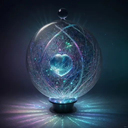 Prompt: Highly detailed gorgeous Glass_sphere with a magical_glowing_light_blue_liquid inside surrounded_by glittery fairy dust, photorealistic frozen fairy filling the sphere, spectrum of Hearts, Love energy, ::Perfect_proportions, a masterpiece, 4k_resolution, fantasy_concept_art, dynamic_lighting, photorealistic, intricately_detailed, Splash screen art, deep_color, volumetric lighting,stunning, mythical fairy, energy,  molecular, textures, iridescent and luminescent, breathtaking beauty, pure perfection, divine presence, unforgettable, impressive, breathtaking beauty, Volumetric light, auras, rays, vivid spectrum of colors reflects