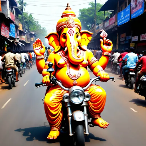 Prompt: Lord Ganesh coming on bike