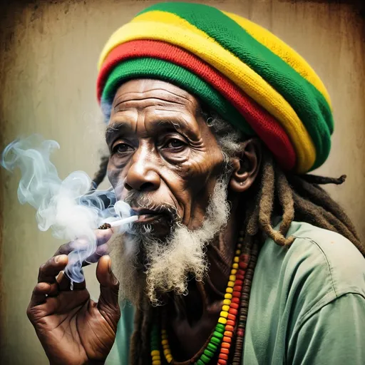 Prompt: Old Rasta Man smoke abstract 