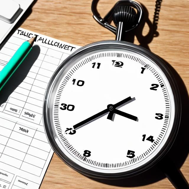 Prompt: draw a table with some spreadsheets on top - and overlay a stopwatch with some wireless signals and make it a black and white clipart style