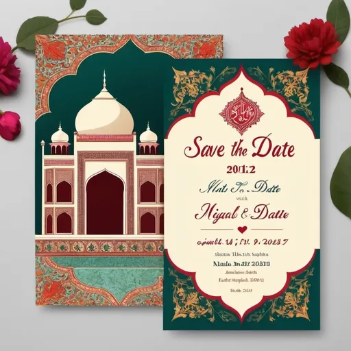 Prompt: Save the date invite with Mughal Theme