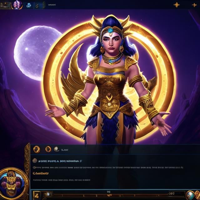 Prompt: Smite UI rendering of Chasca, Inca Goddess of the Moon, as  goddess in Smite